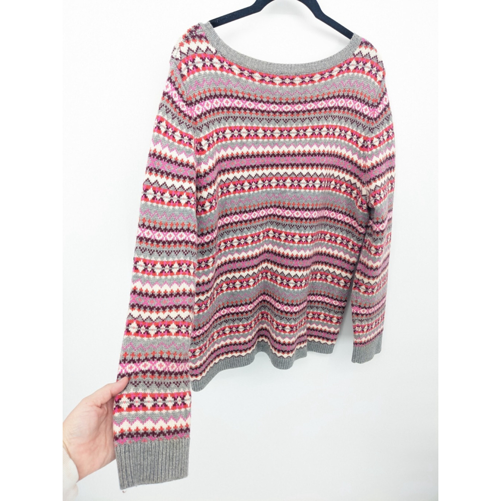 Talbots Sweater Womens Plus 14W Gray Pink‎ Lambswool Blend Fair Isle Grandpa - Picture 5 of 9